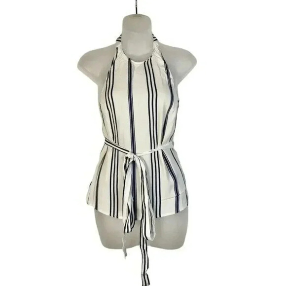 Reformation White Blue Stripe Wrap Halter Tank Top XS - Picture 1 of 5